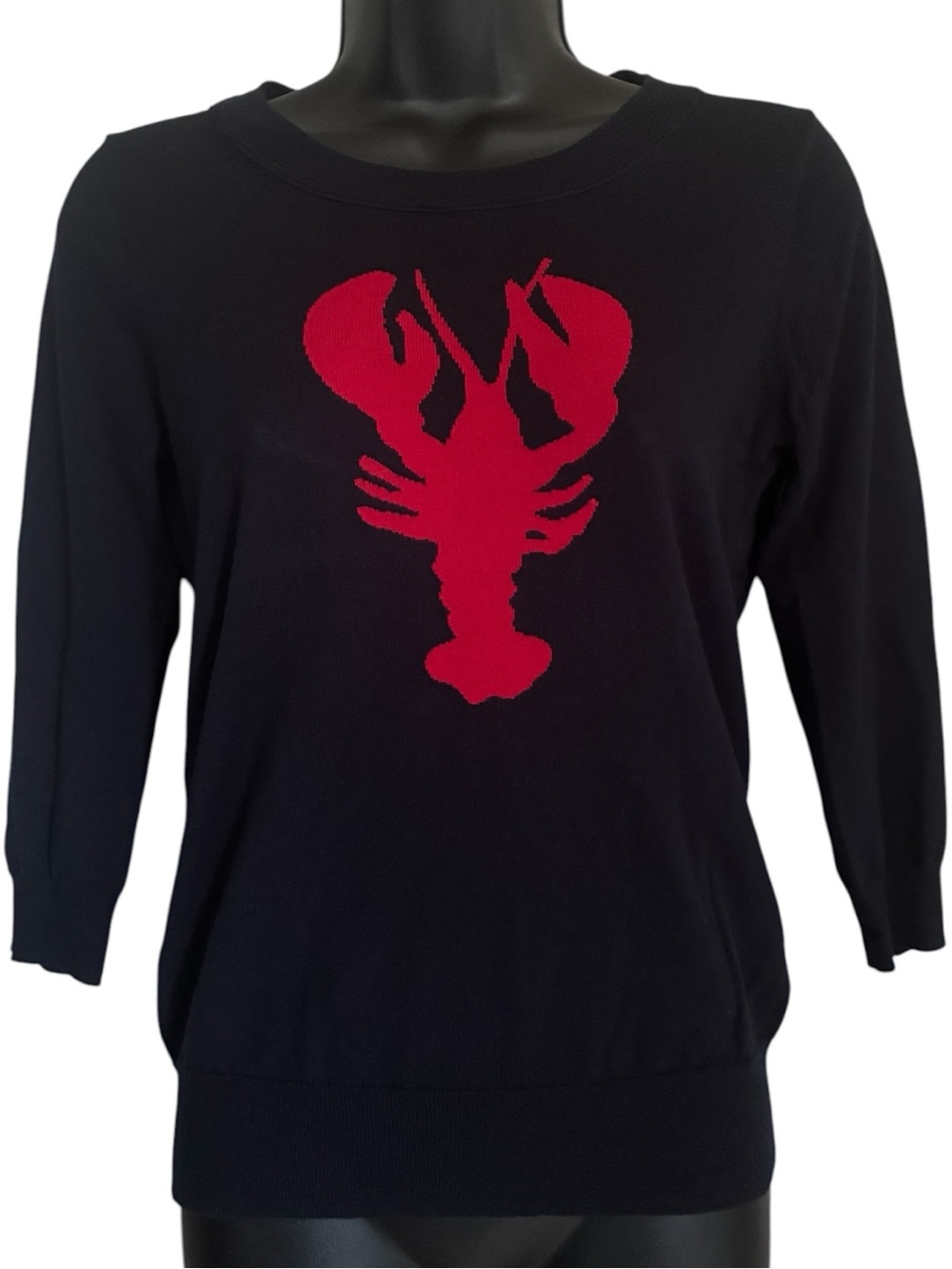 J Crew Navy Preppy Cape Cod Nautical Coastal Grandma Sweater Red Lobster Sz XS - Picture 1 of 7